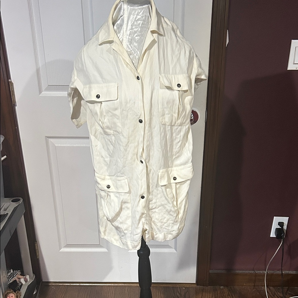 Jean Paul Gaultier Cream Short-Sleeve Utility Romper short suit designer sz M